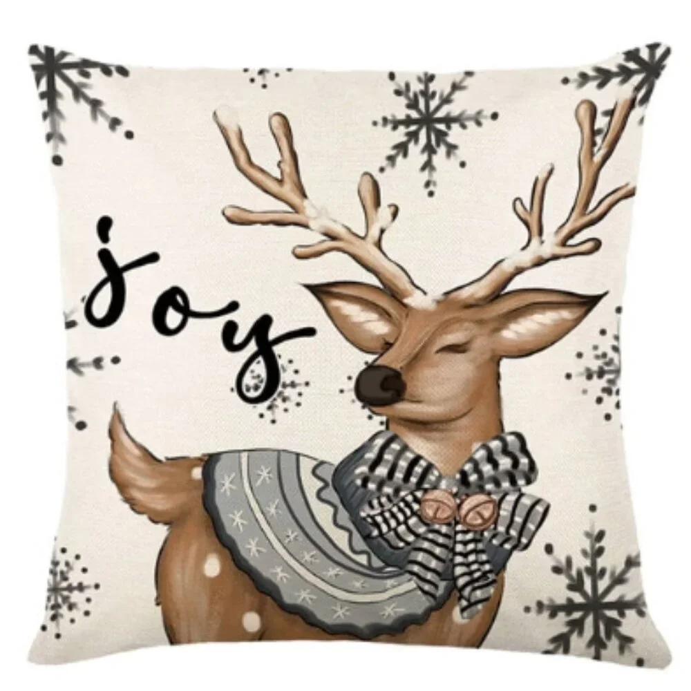 NEW SET OF 4 CHRISTMAS COTTON LINEN BLEND CHRISTMAS SEASONAL PILLOW COVERS 18